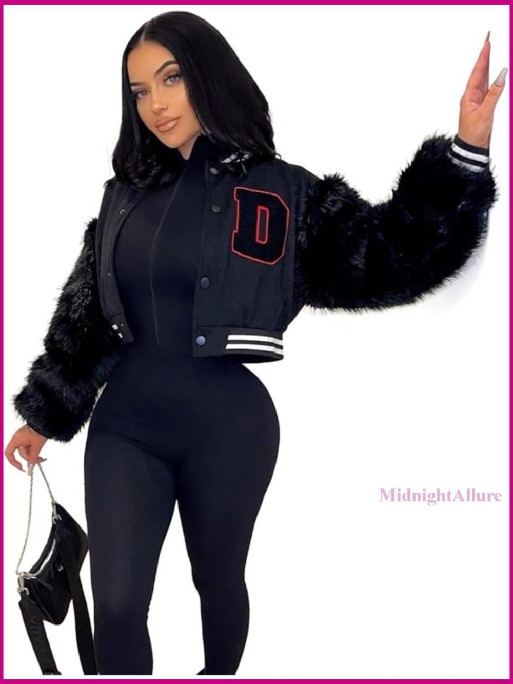 Cropped Varsity Jacket with Faux Fur Sleeves, Button Up, Casual Fit
